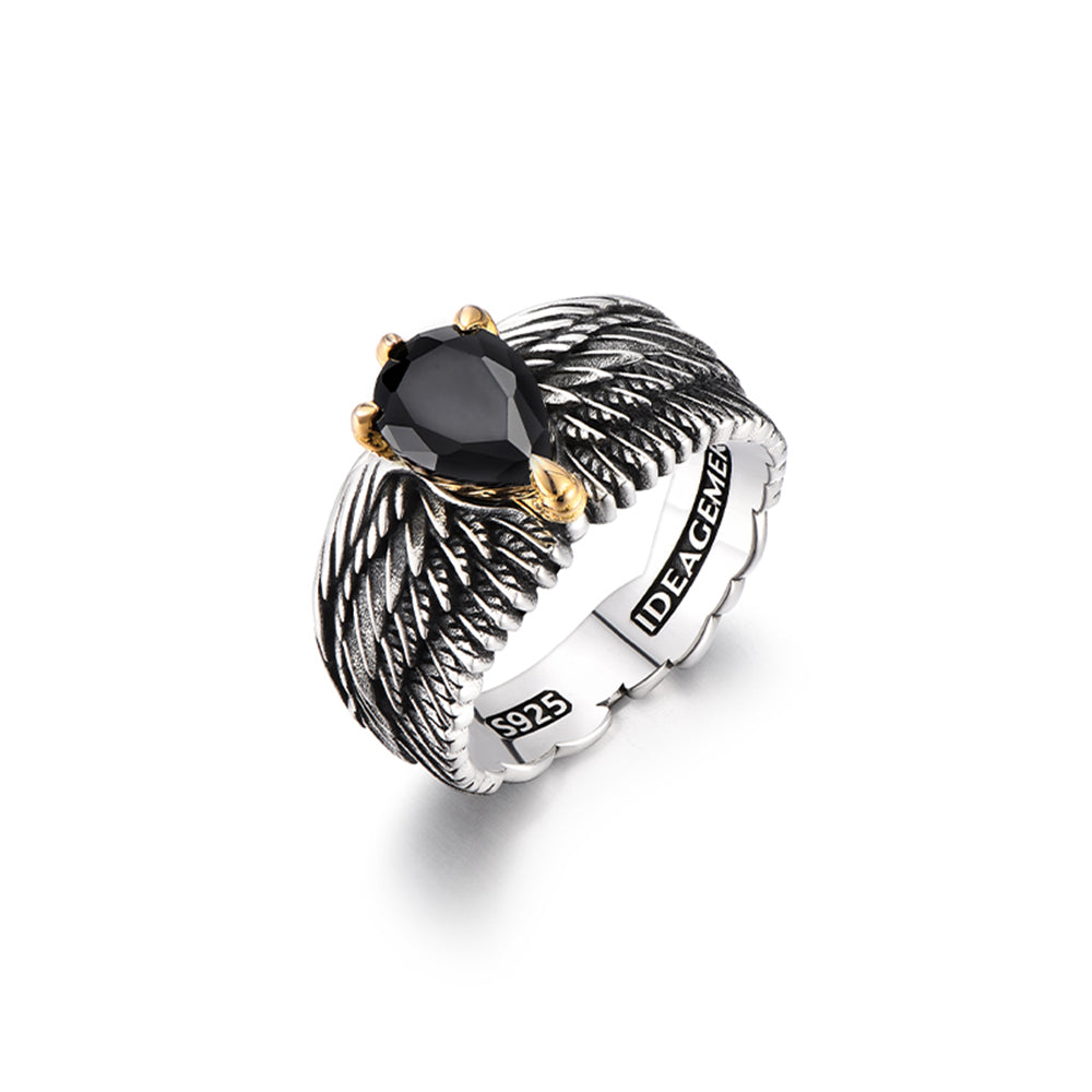 Vintage Black Onyx Spirit Eagle Wings Ring