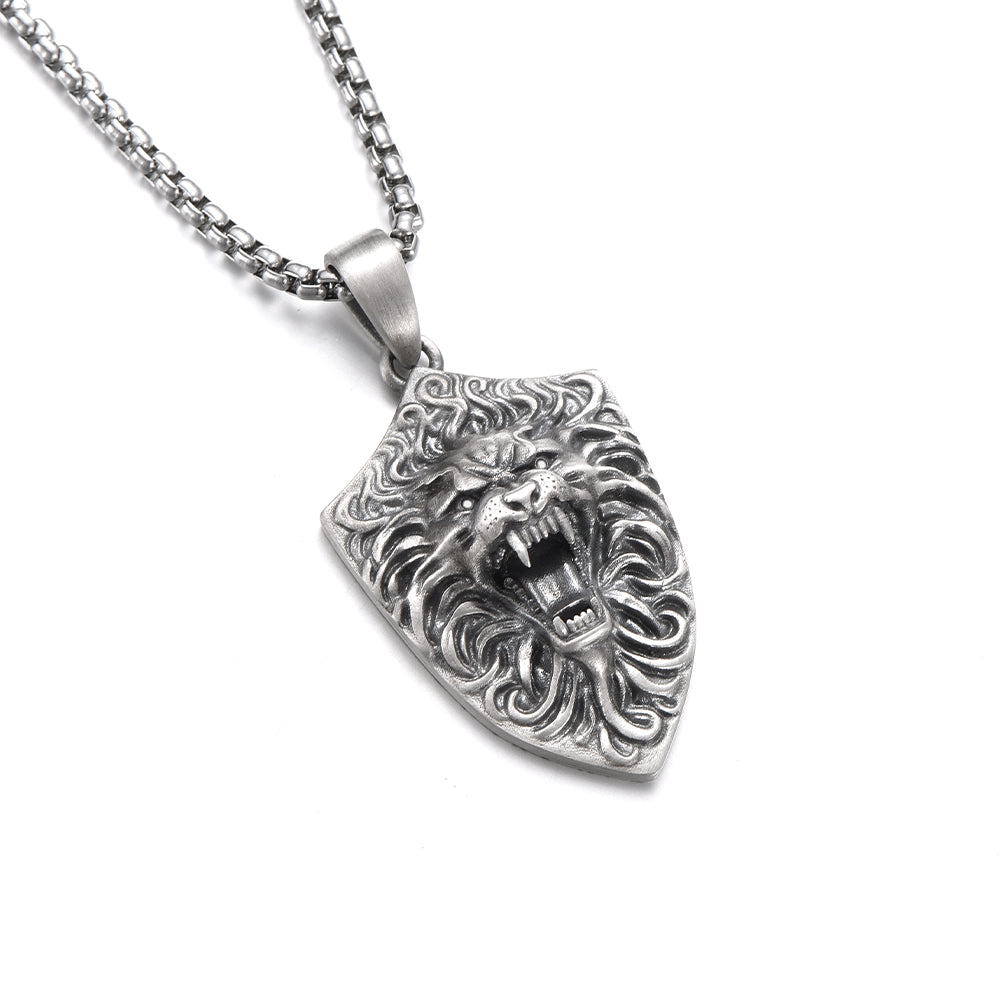 Vintage Roaring Lion Shield Pendant