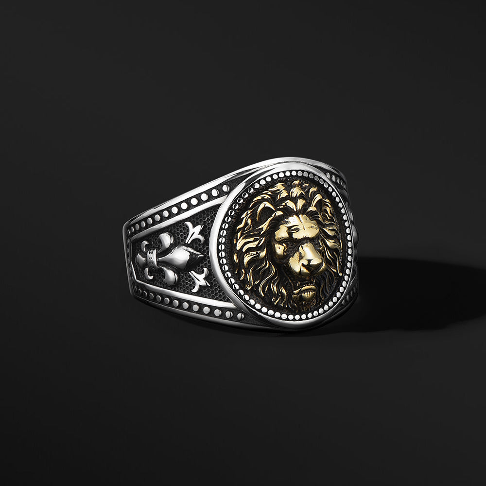 Vintage Fleur De Lis Lion Signet Ring