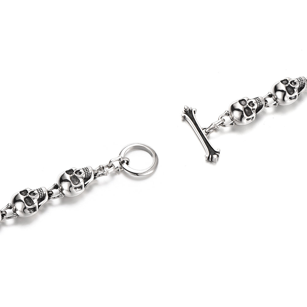 Sterling Silver Ten Skulls Bracelet