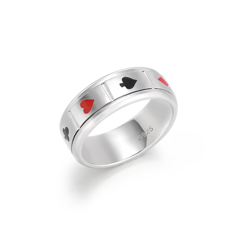 Sterling Silver Poker Suit Rotatable Ring Band