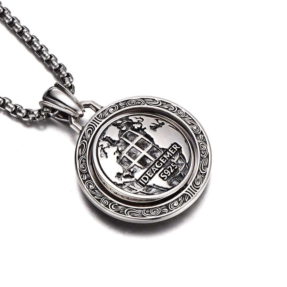 Two Sided Rotatable Compass & World Map Pendant