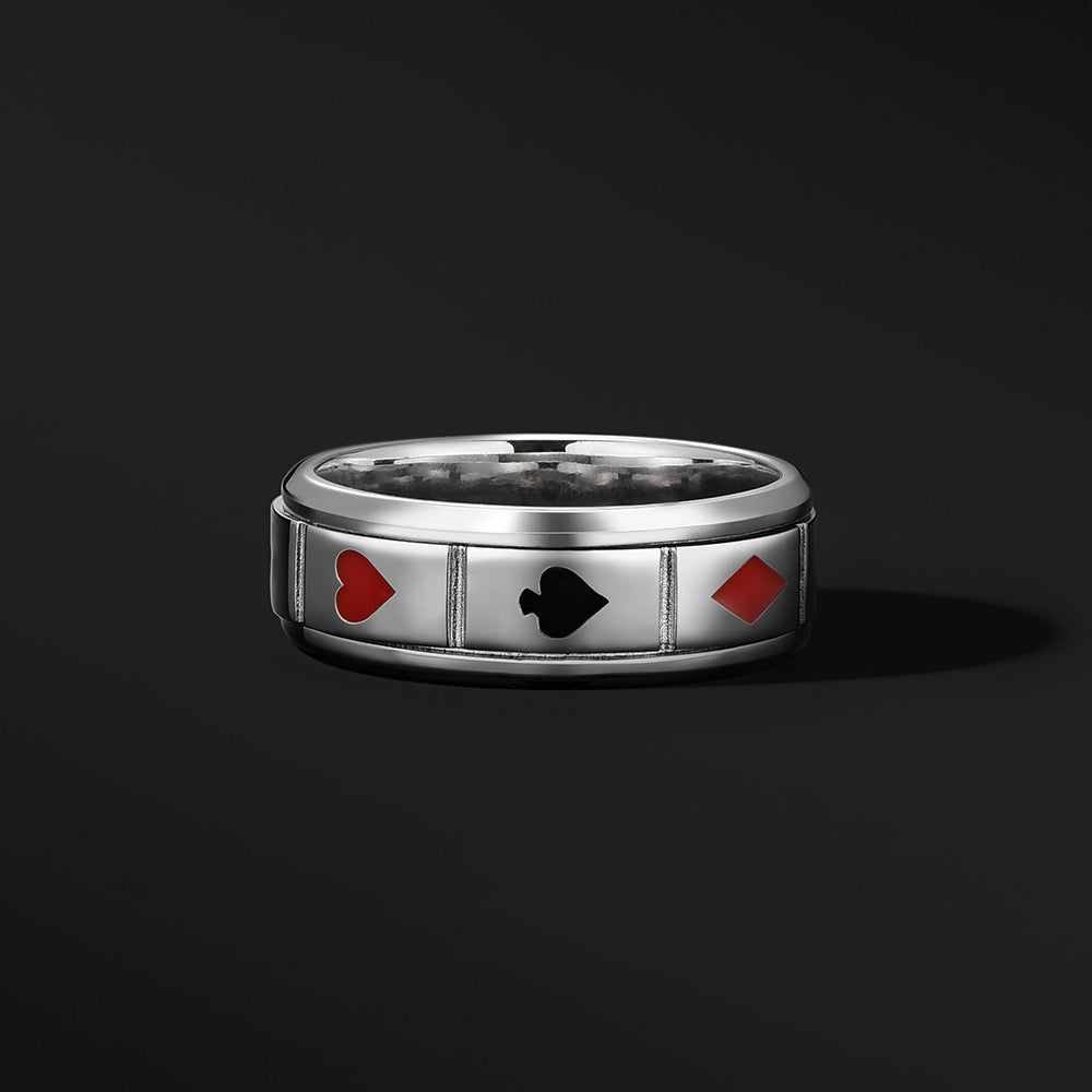 Sterling Silver Poker Suit Rotatable Ring Band