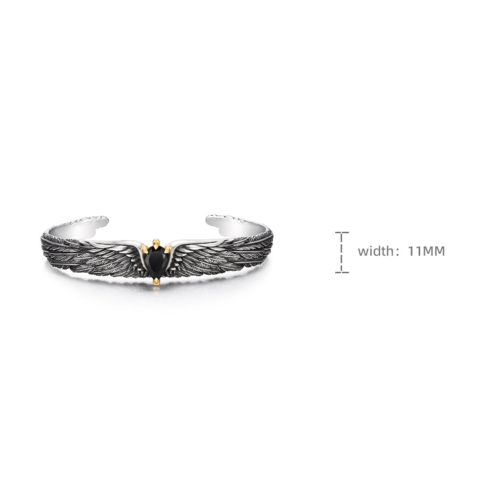 Vintage Black Onyx Spirit Eagle Wings Bangle Bracelet