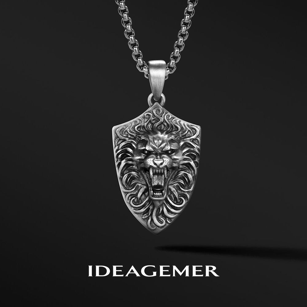 Vintage Roaring Lion Shield Pendant