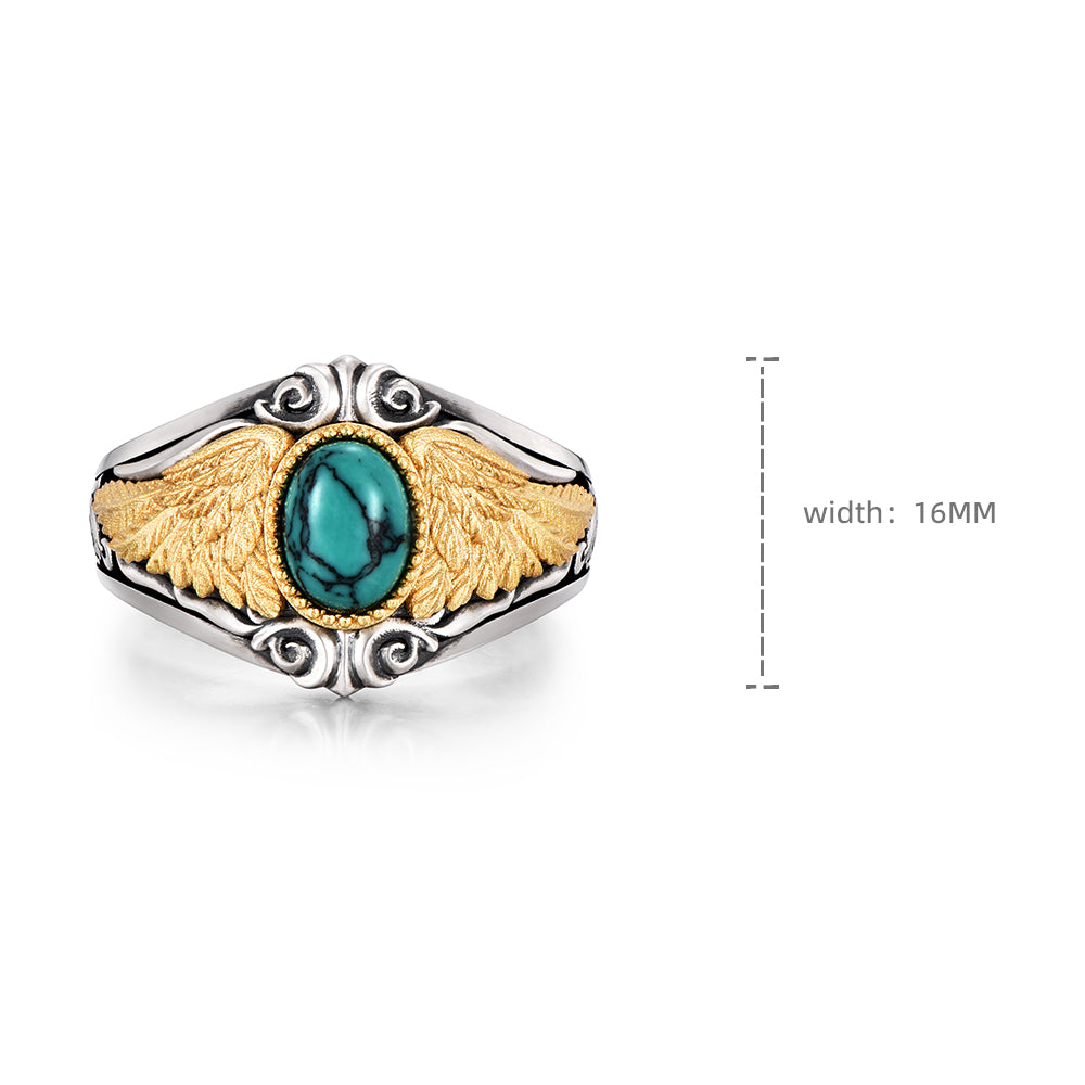 Vintage Golden Eagle Wings Turquoise Ring
