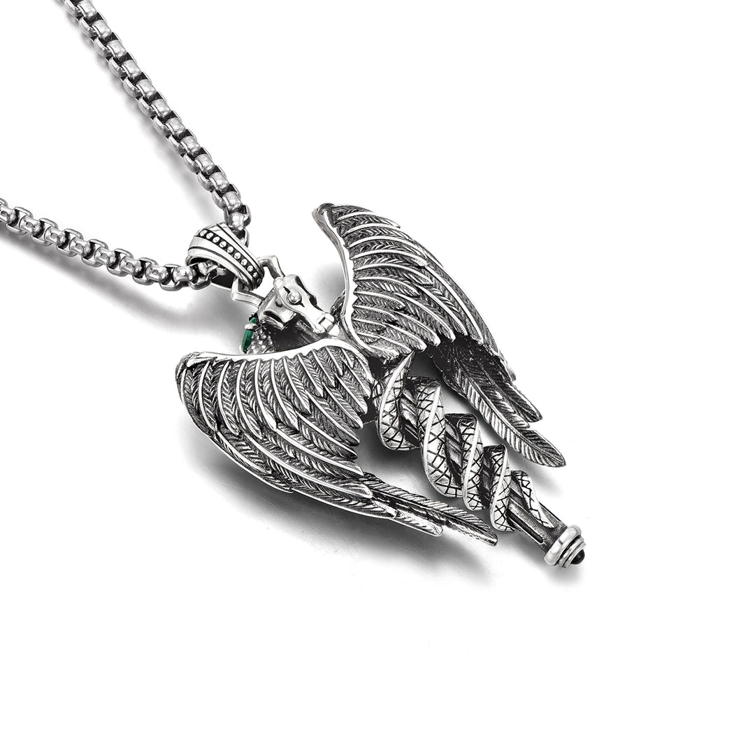 Vintage Double Spirit Snake Caduceus Pendant