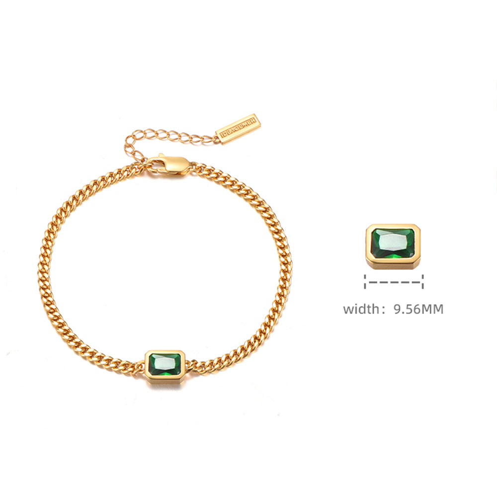 3mm Emerald Gemstone Cuban Link Bracelet