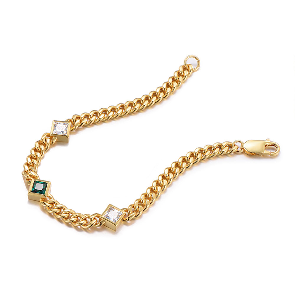 5mm Rhombus Gemstone Cuban Link Bracelet