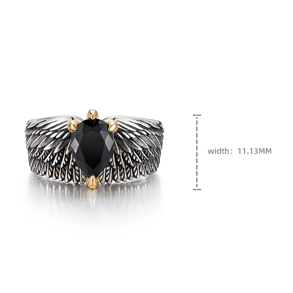 Vintage Black Onyx Spirit Eagle Wings Ring