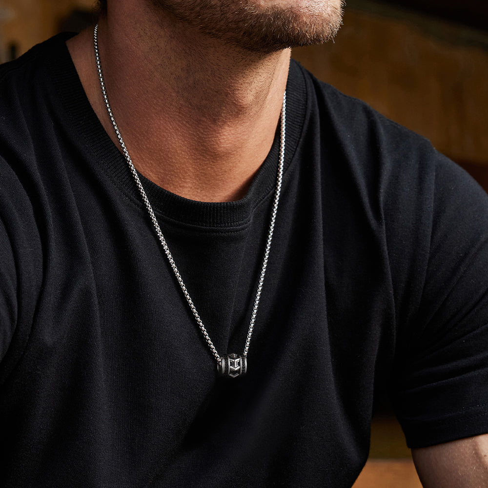Armor Bead Black CZ Pendant Necklace