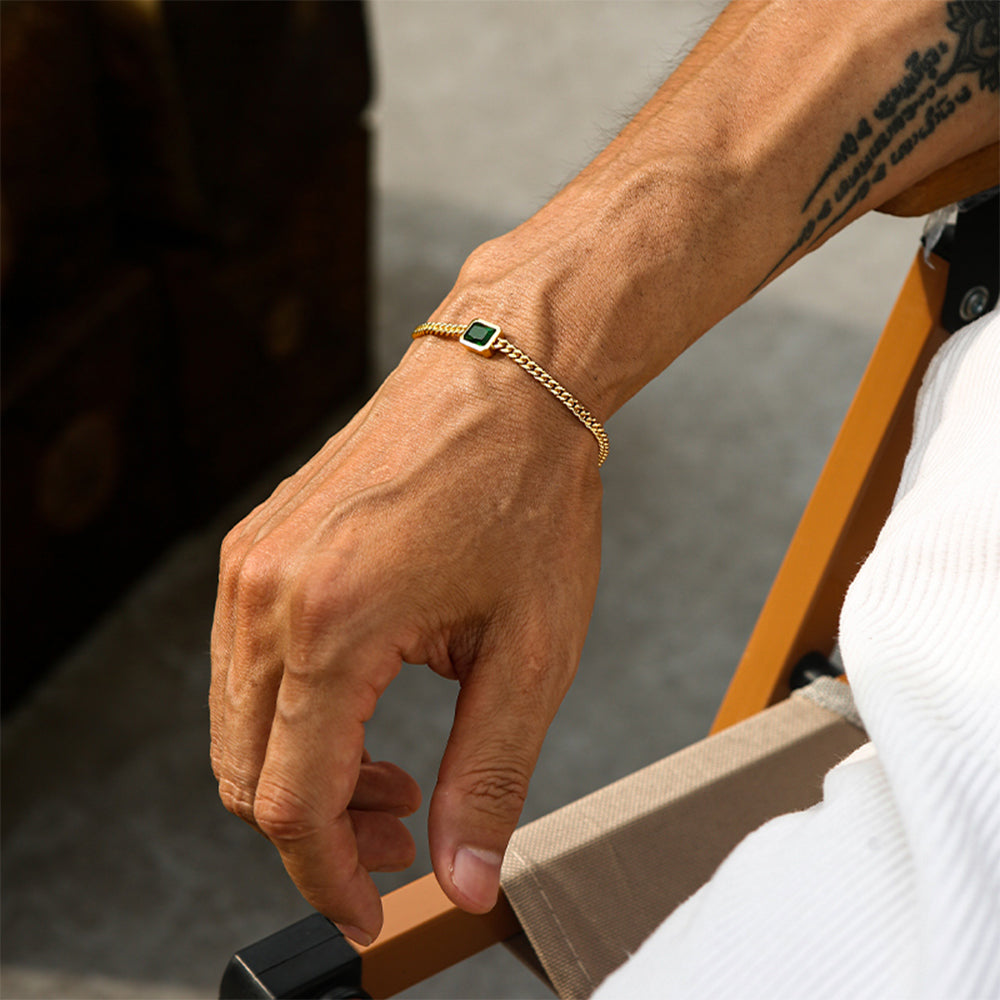 3mm Emerald Gemstone Cuban Link Bracelet