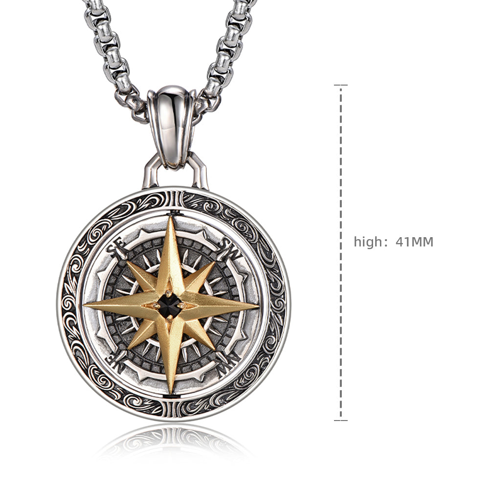 Two Sided Rotatable Compass & World Map Pendant
