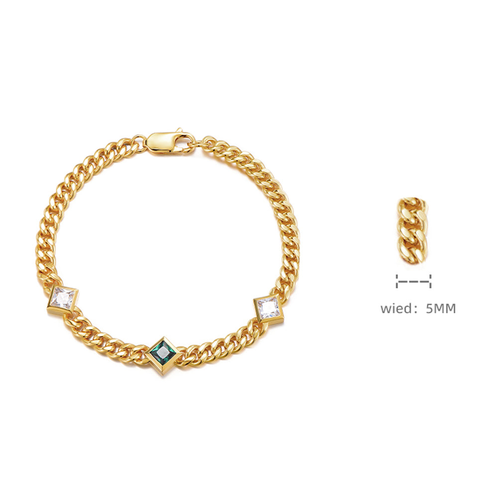 5mm Rhombus Gemstone Cuban Link Bracelet