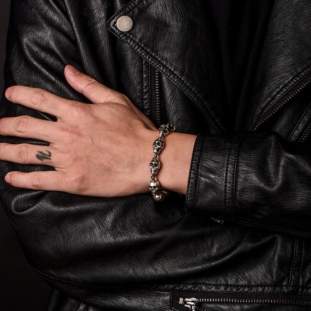 Sterling Silver Ten Skulls Bracelet