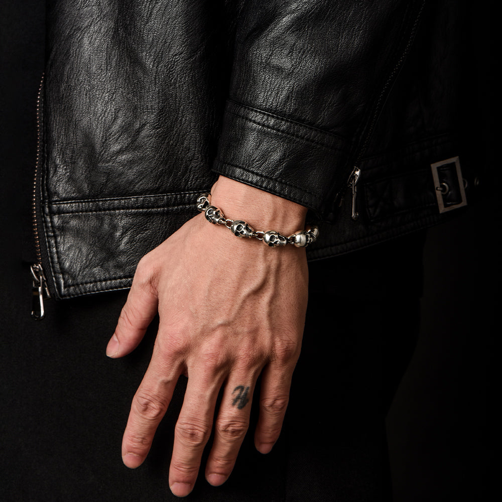 Sterling Silver Ten Skulls Bracelet