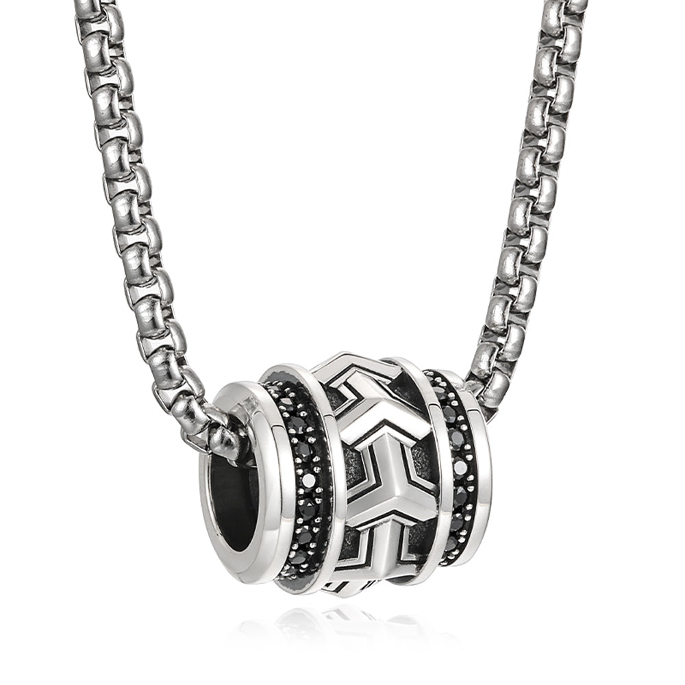 Armor Bead Black CZ Pendant Necklace