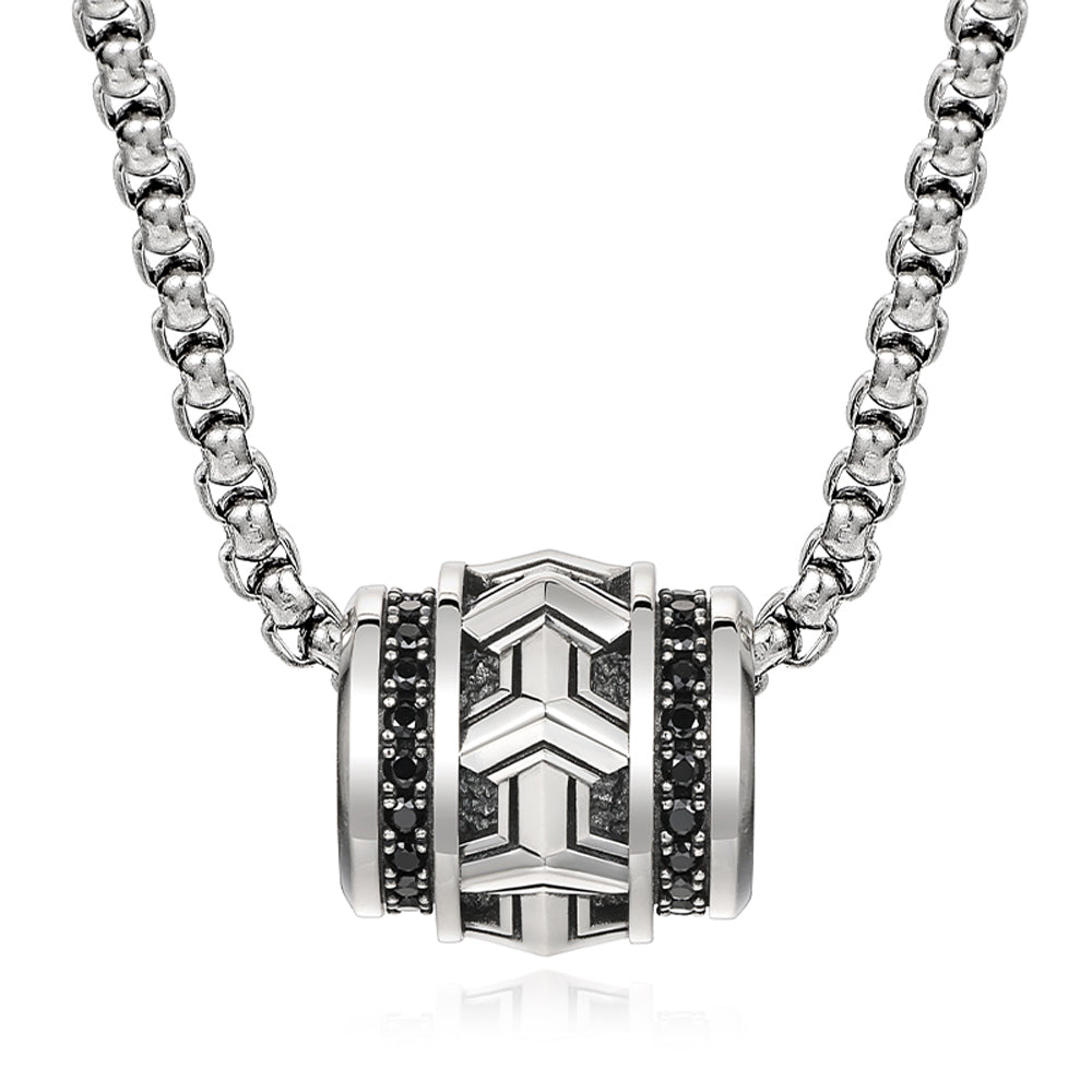 Armor Bead Black CZ Pendant Necklace