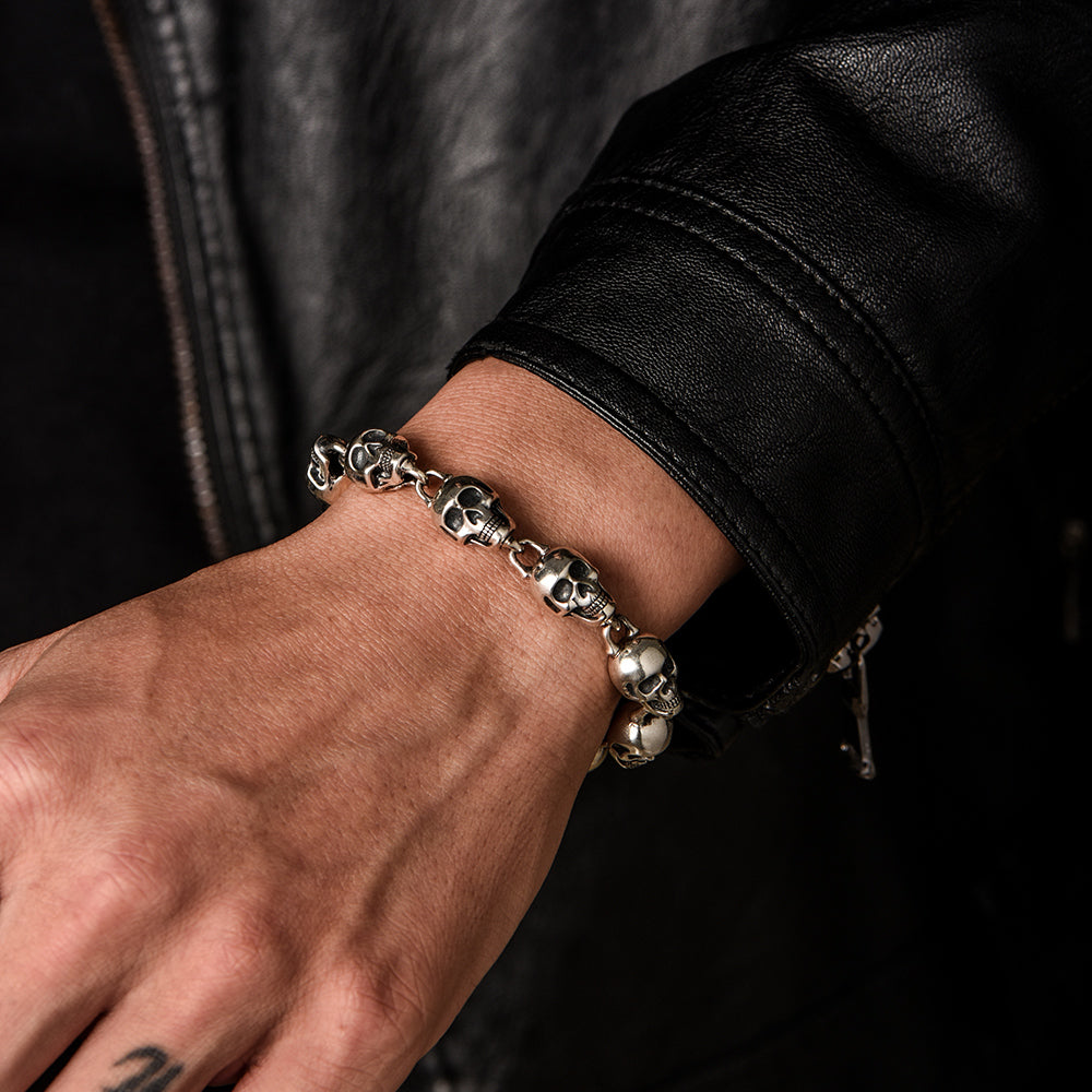 Sterling Silver Ten Skulls Bracelet