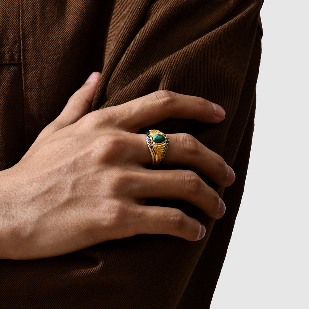 Vintage Golden Eagle Wings Turquoise Ring