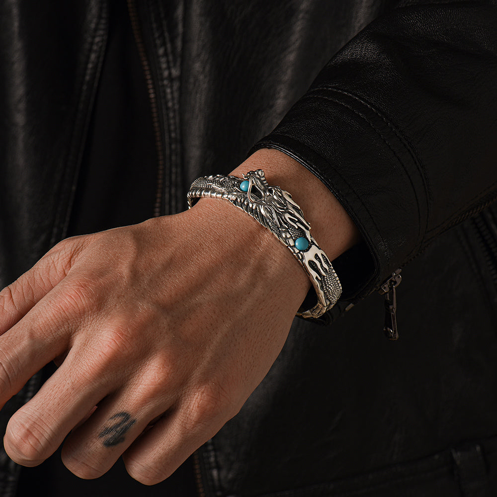 Vintage Turquoise Dragon Bangle Bracelet