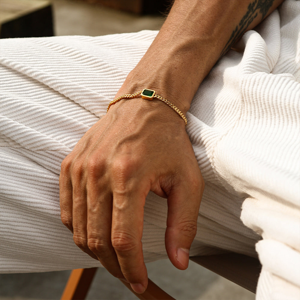 3mm Emerald Gemstone Cuban Link Bracelet