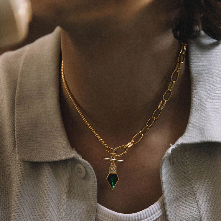 Golden Time Emerald Pendant Necklace