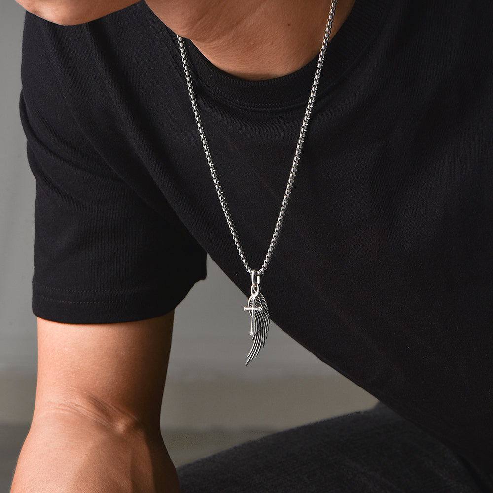 Vintage Angel Wing & Cross Pendant