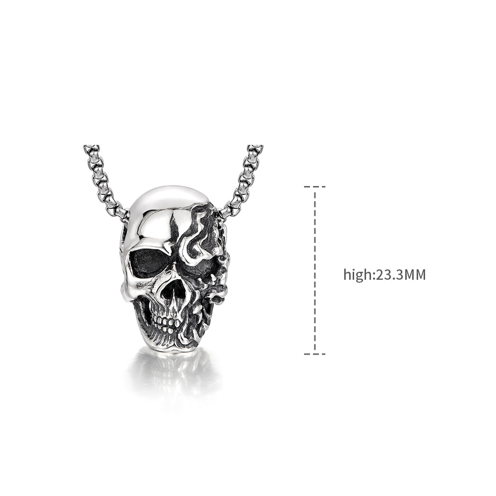 Vintage Flame Skull Pendant Necklace