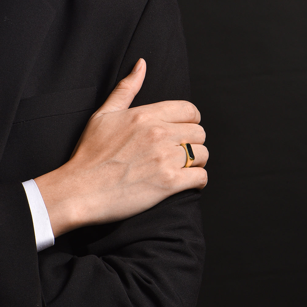 Black Onyx Bar Signet Ring