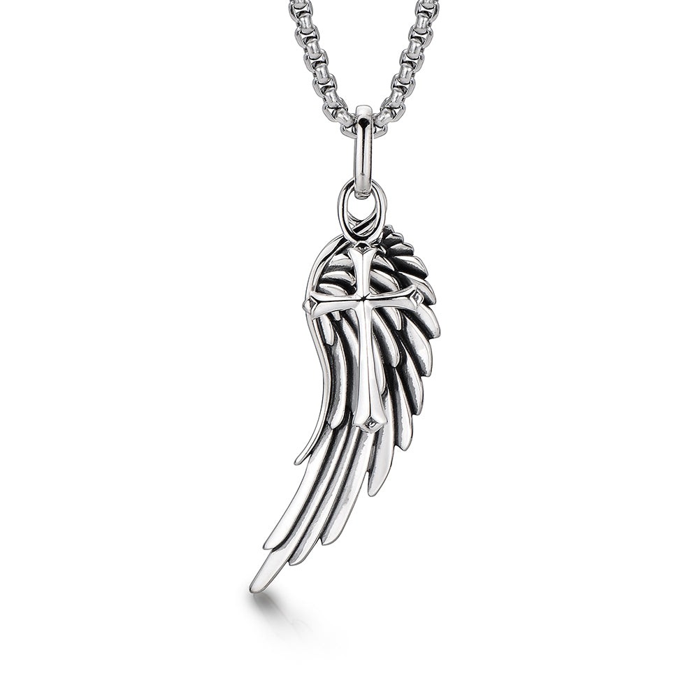 Vintage Angel Wing & Cross Pendant