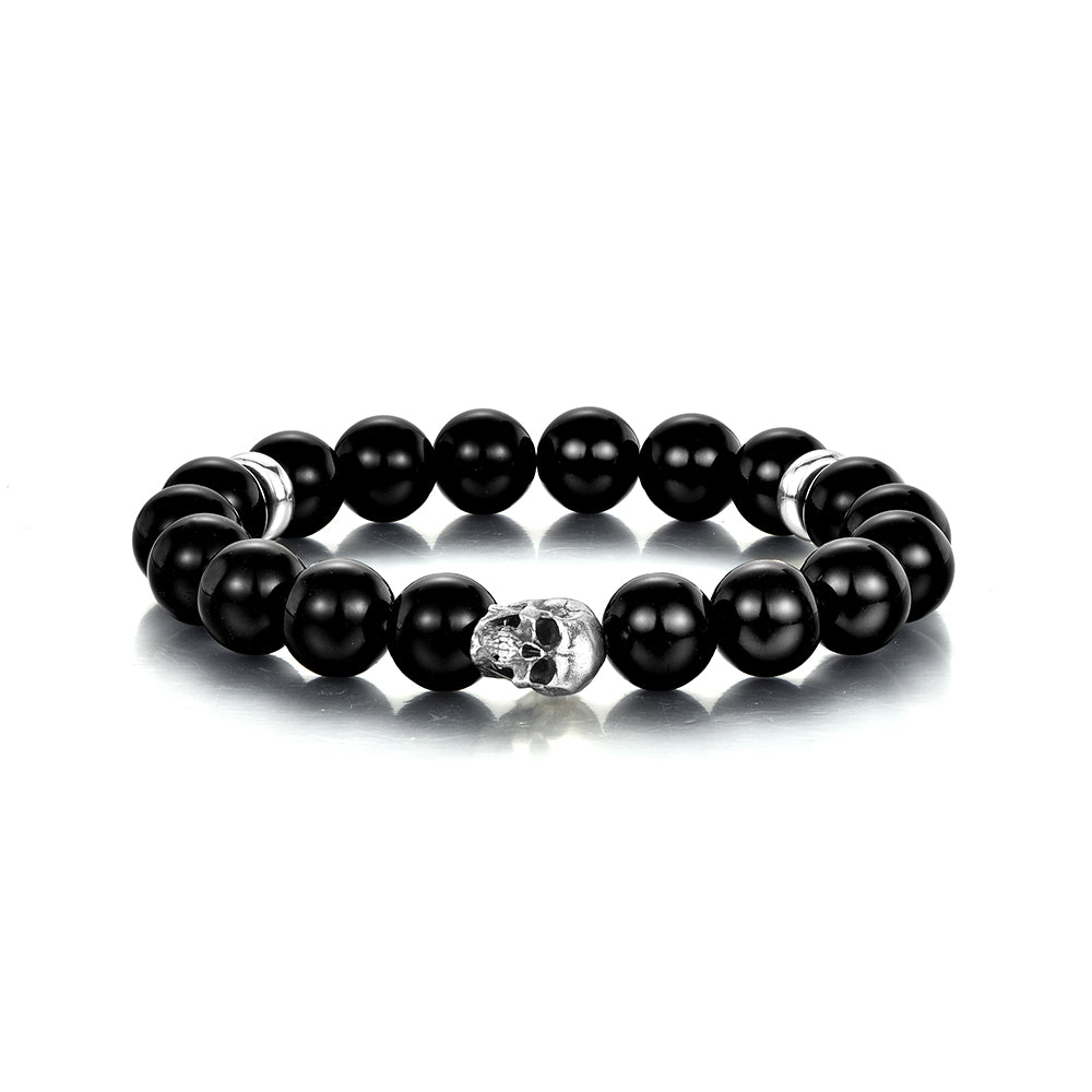 Black Obsidian Skull Beaded Bracelet