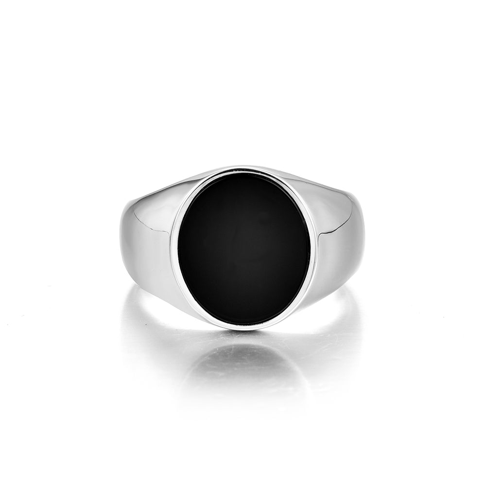 Black Onyx Round Signet Ring