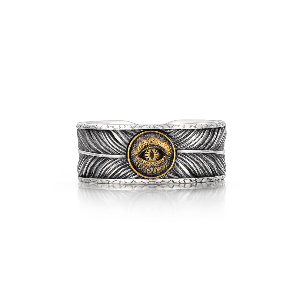 Vintage Evil Eye Feather Ring Band