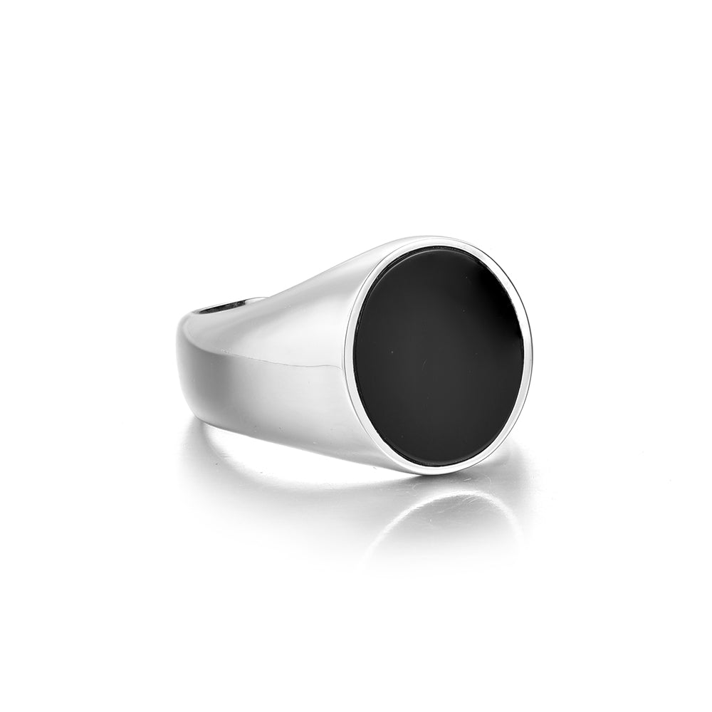 Black Onyx Round Signet Ring