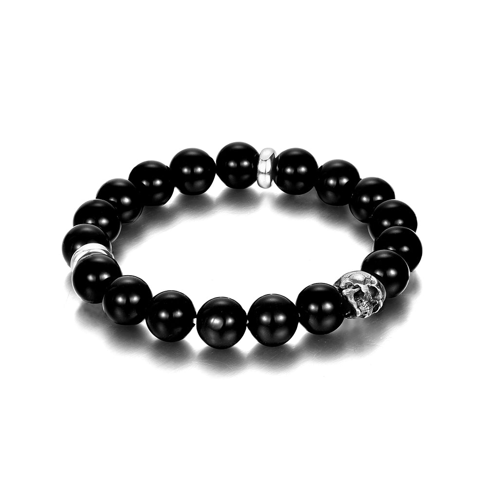 Black Obsidian Skull Beaded Bracelet