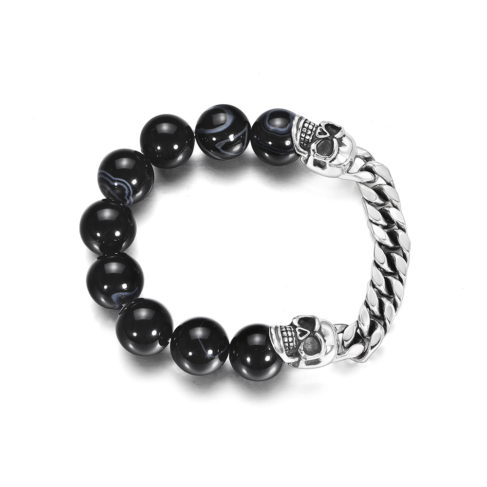 Black Obsidian & Skull Cuban Link Bracelet