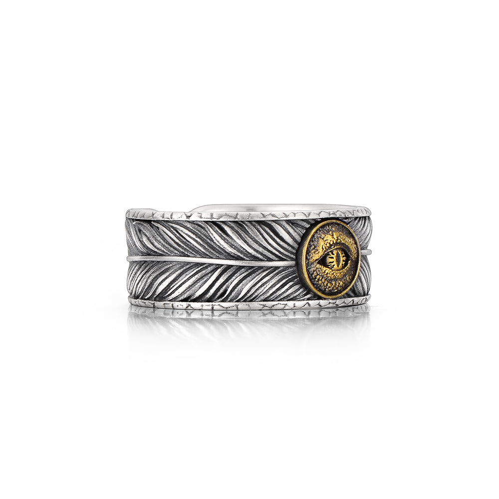 Vintage Evil Eye Feather Ring Band