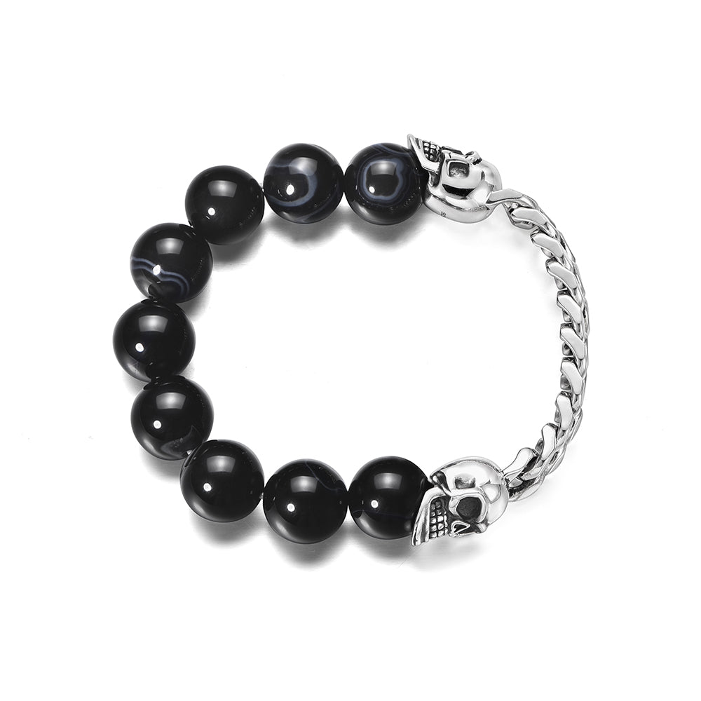 Black Obsidian & Skull Cuban Link Bracelet