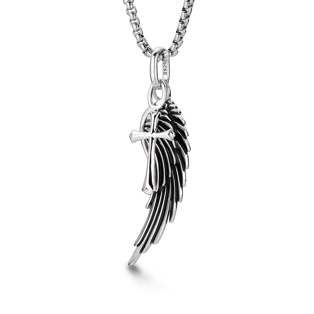 Vintage Angel Wing & Cross Pendant