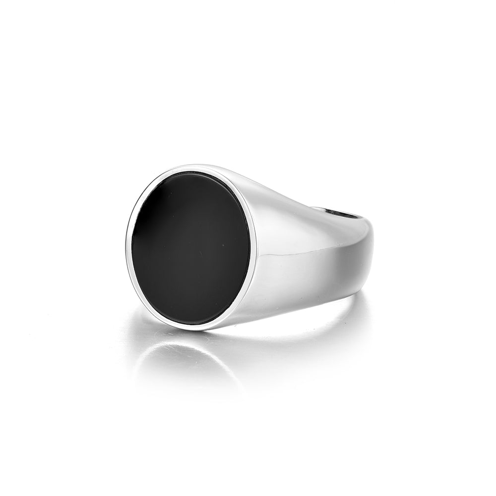 Black Onyx Round Signet Ring