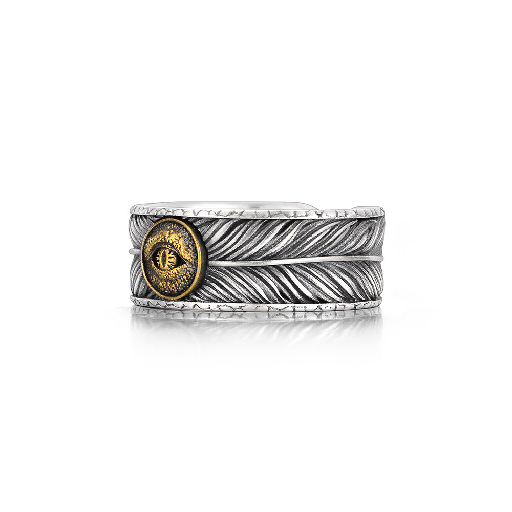 Vintage Evil Eye Feather Ring Band