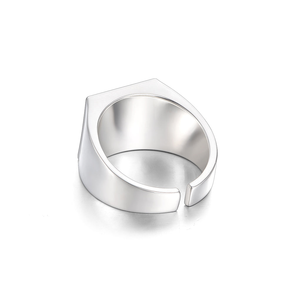 Vintage Chrome Heart Cross Square Signet Ring
