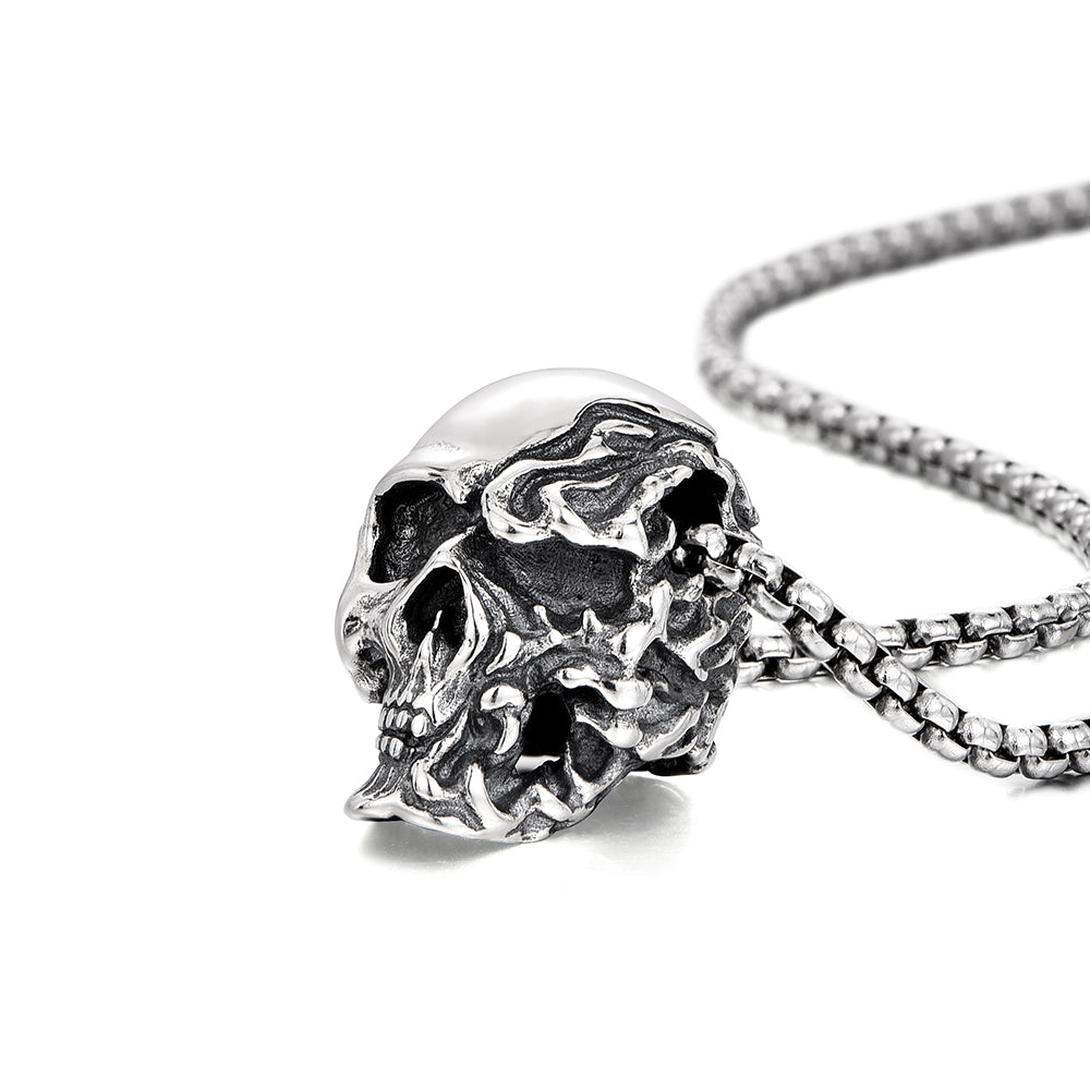 Vintage Flame Skull Pendant Necklace