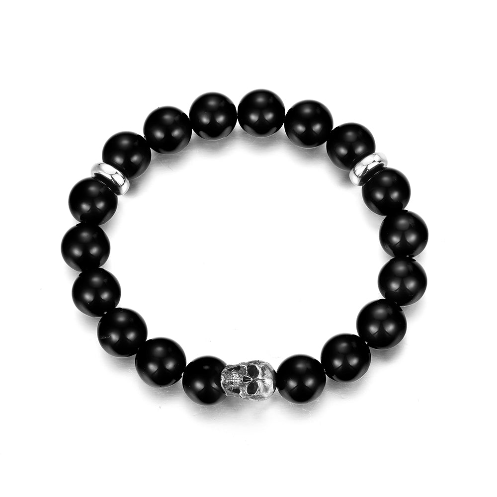 Black Obsidian Skull Beaded Bracelet
