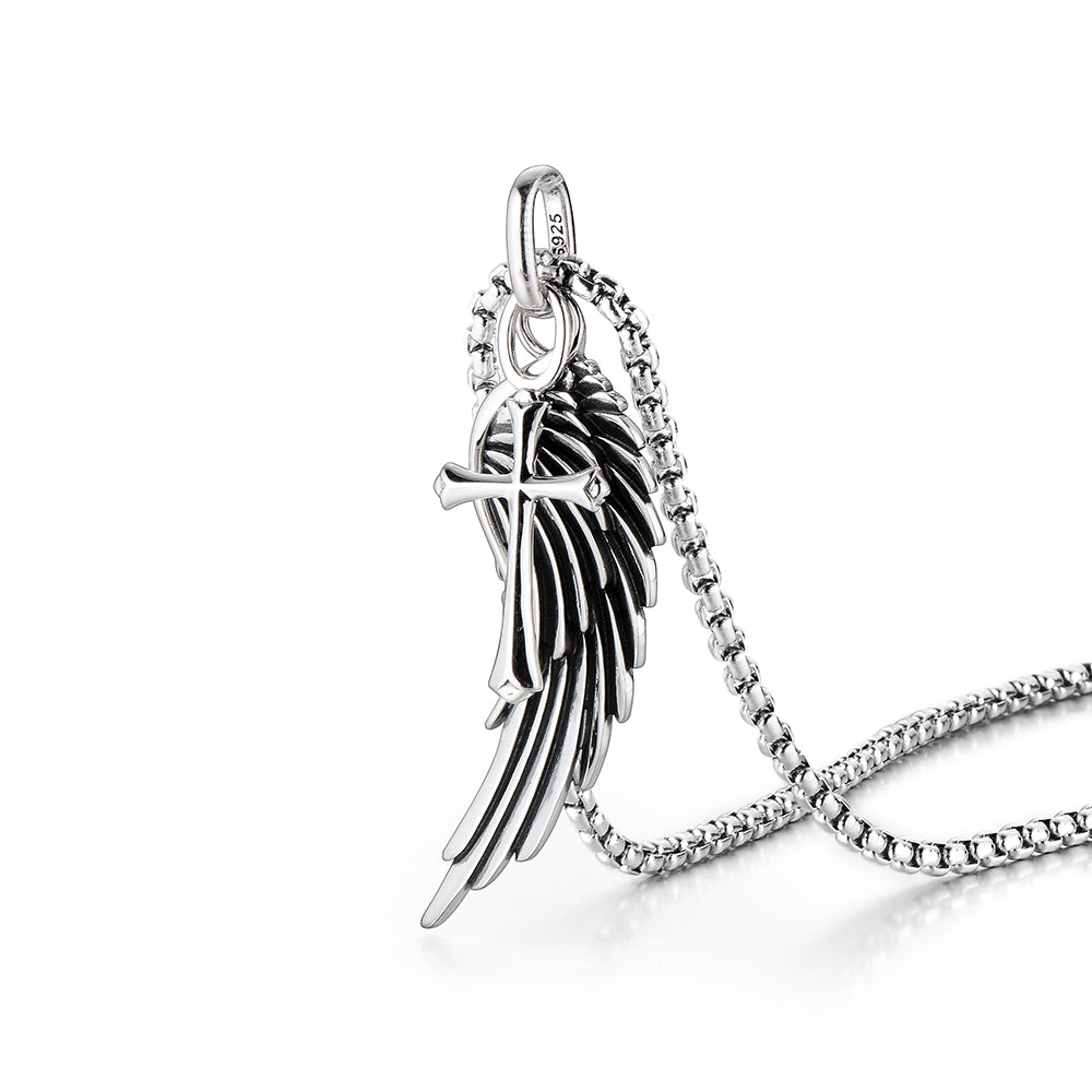 Vintage Angel Wing & Cross Pendant