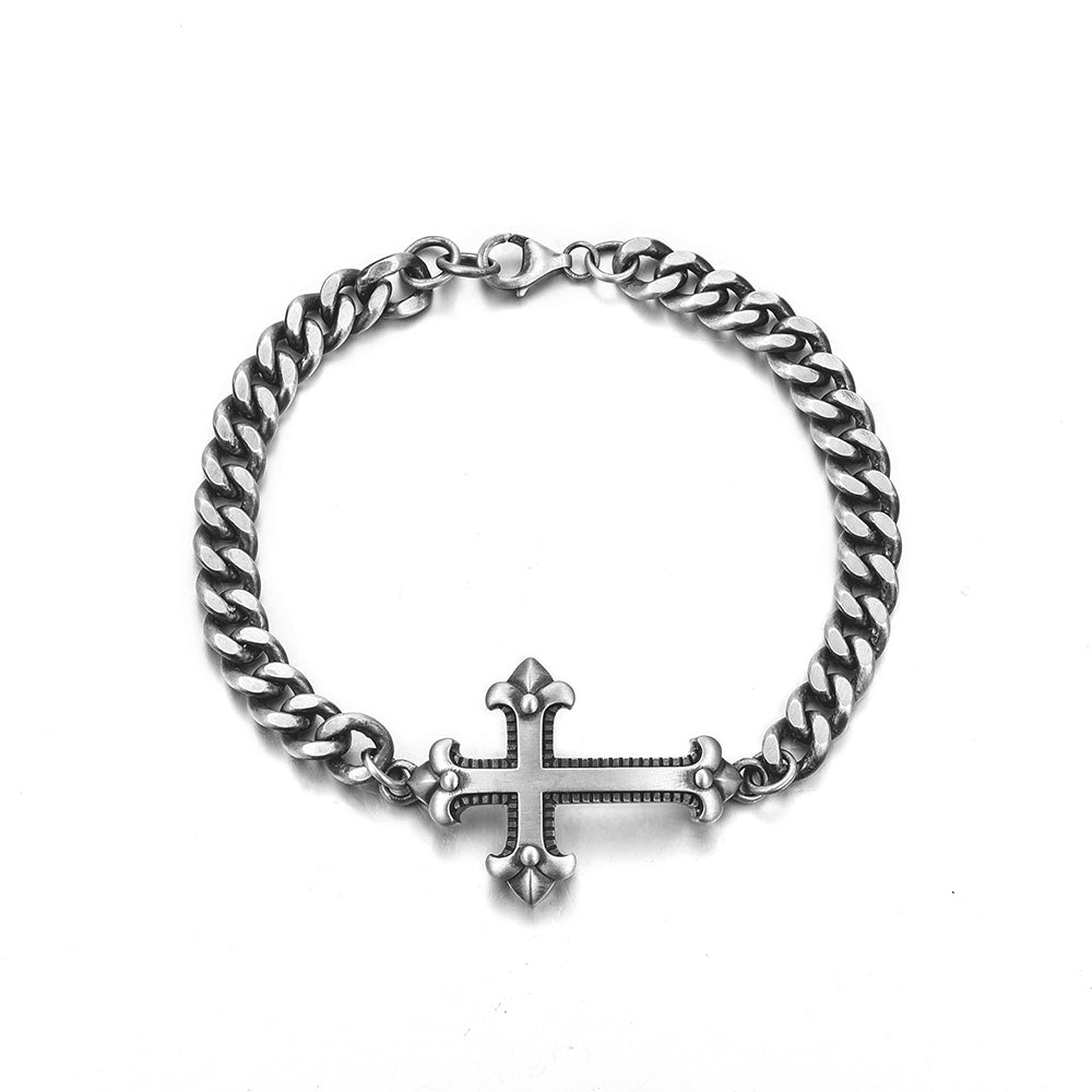 Vintage Cross Curb Cuban Link Bracelet