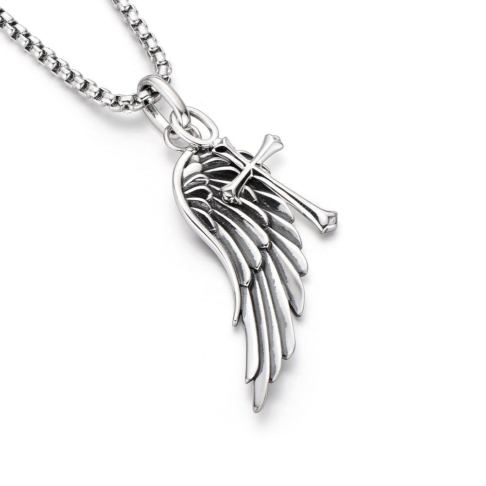 Vintage Angel Wing & Cross Pendant