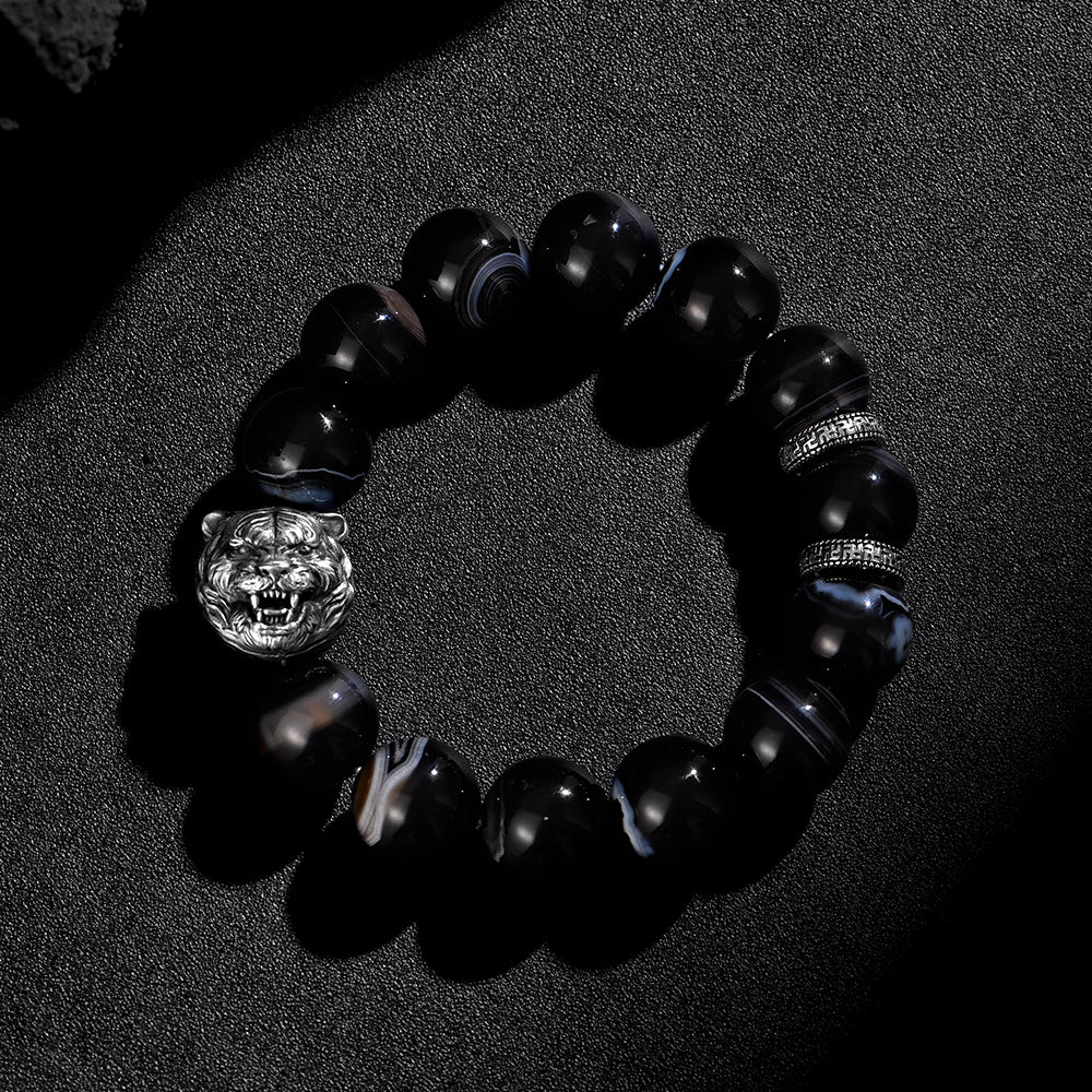 Black Obsidian Tiger Head Bracelet