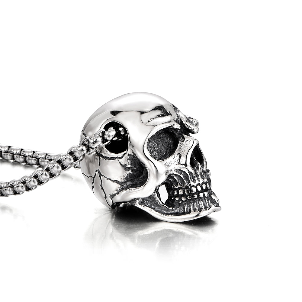 Vintage Flame Skull Pendant Necklace